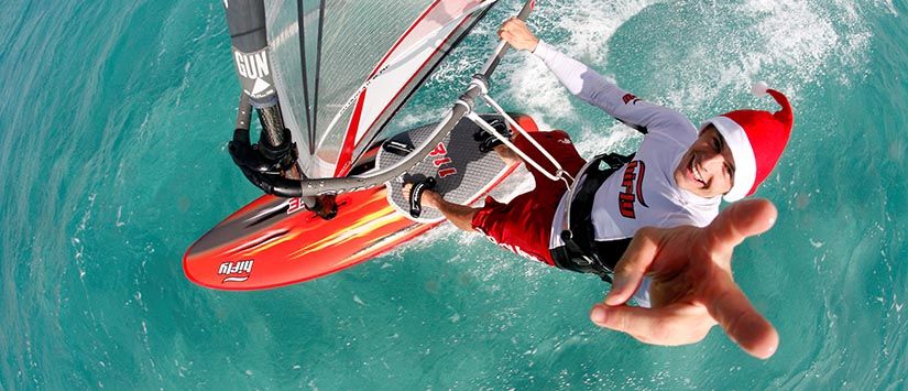 Mastmounted Camera shows an unusual Perspective of professional Windsurfer Flo Jung in Fuerteventura/ Spain. Click for More Action in the Windsurfing Gallery